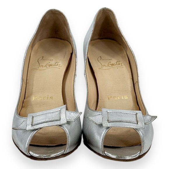 Christian Louboutin Silver Peep Toe Pumps - Picture 5 of 9